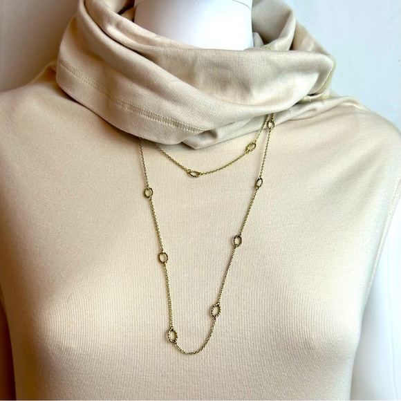 Like New Gold color chain w/ tiny ovals along extra long chain can be doubled up - Picture 3 of 6